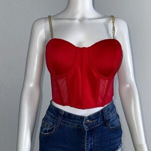 Red Crop Top with Gold Chain Straps
